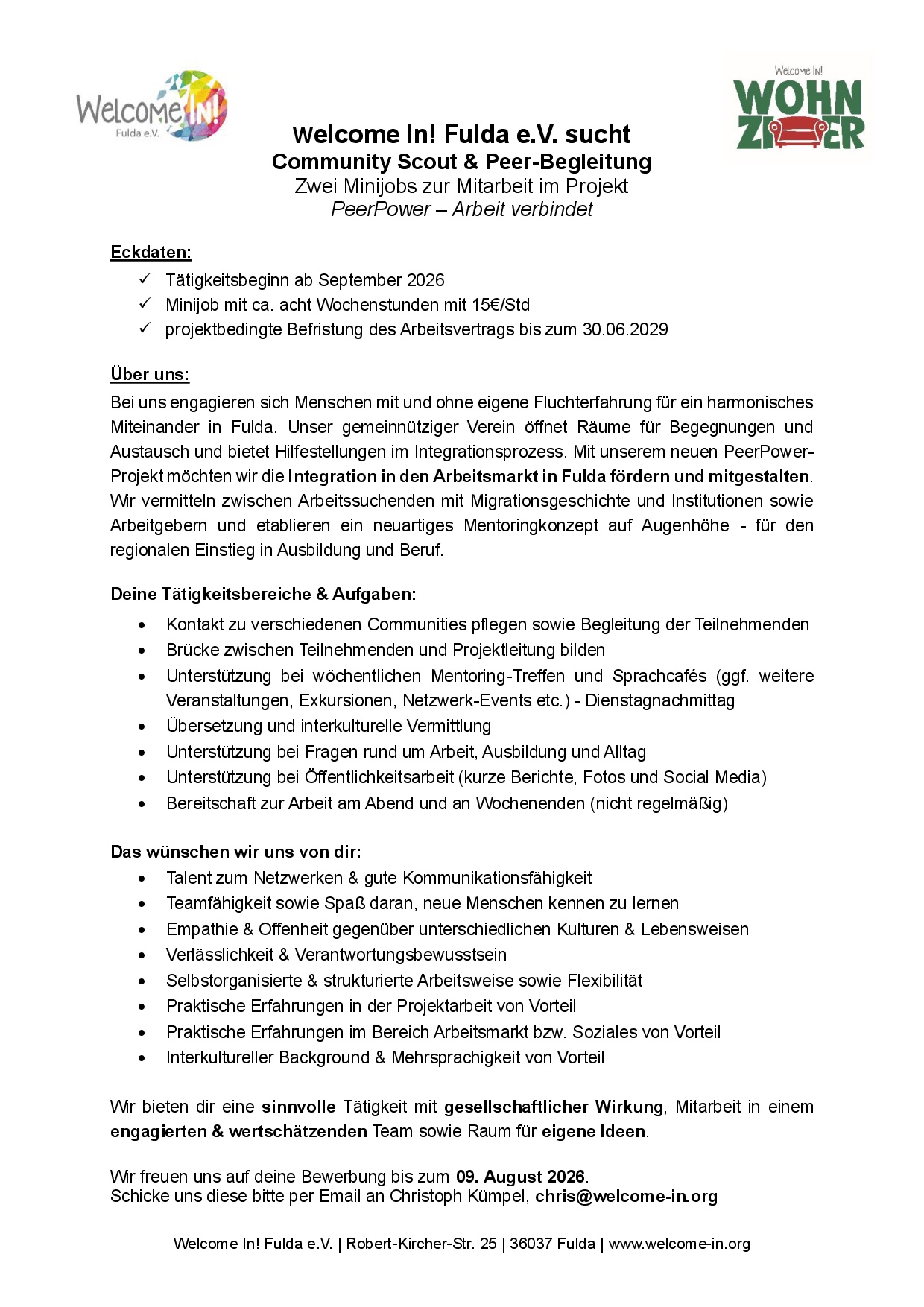 Stellenausschreibung Minijob PeerPower 07 2026
