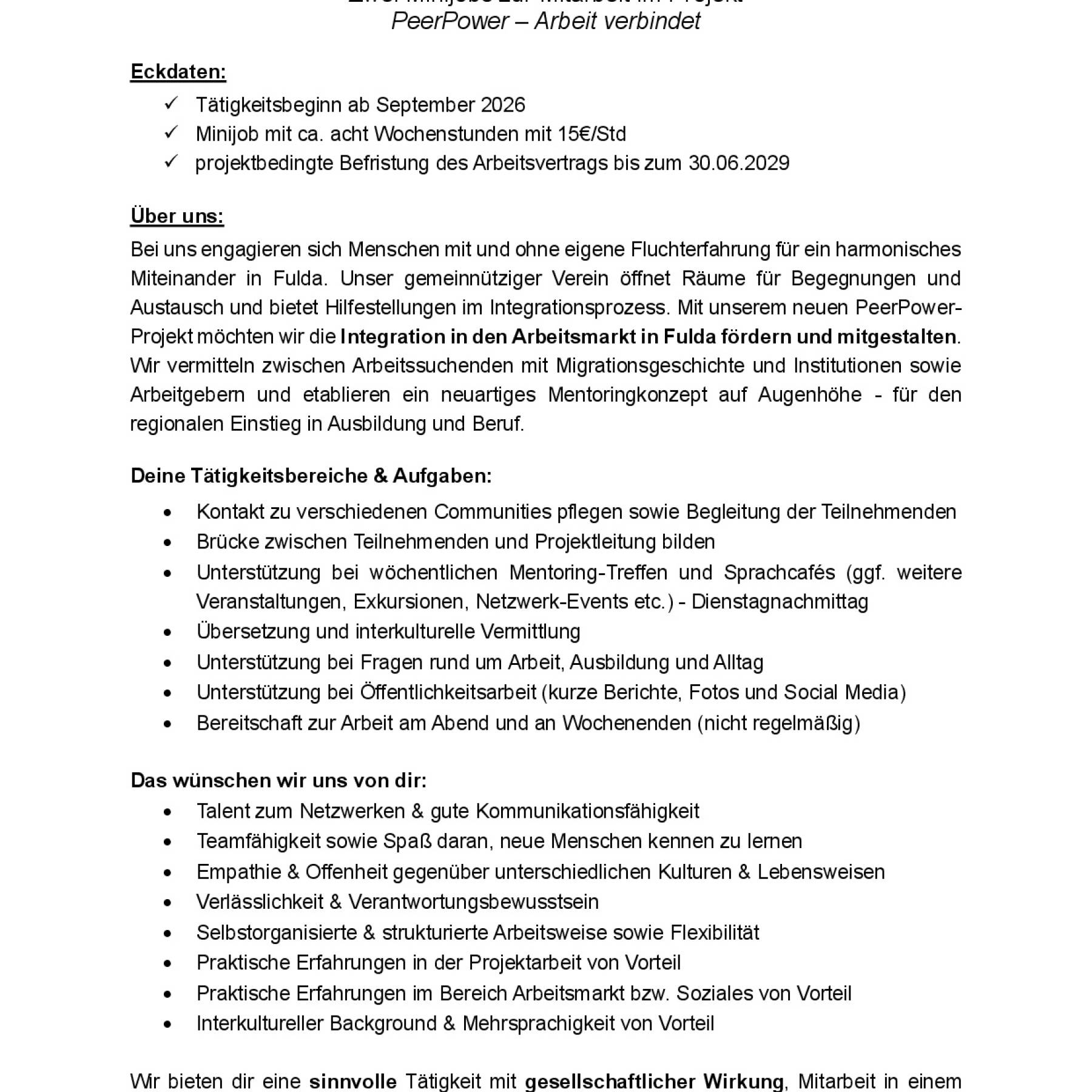 Stellenausschreibung Minijobs