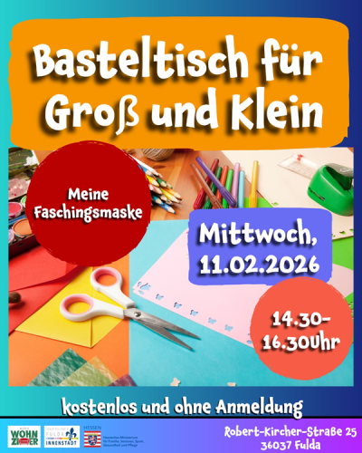 Basteltisch für Groß und Klein-Meine Faschingsmaske