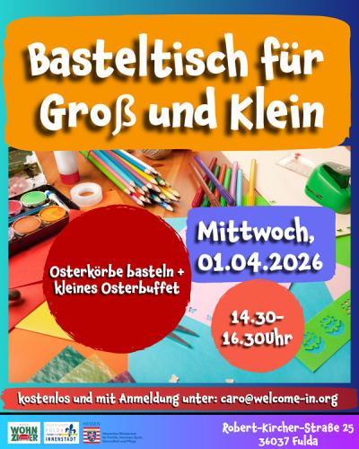 Basteltisch für Groß und Klein- Osterkörbe basteln und kleines Osterbuffet